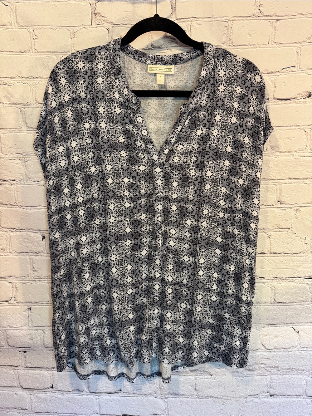 Dana Buchanan Grey Black and White Geometric Print Tunic Large
